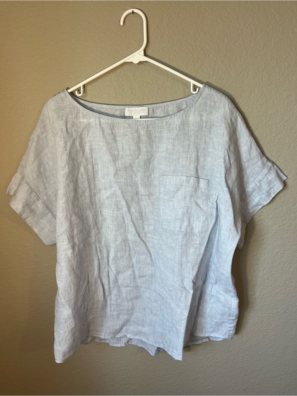 White Label The White Company 100% Linen Blue Oversized Pocket Top 10 Coastal